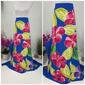 Blue/Pink /Purple Hibiscus SARONG Batik Hand Painted Rayon Handmade
